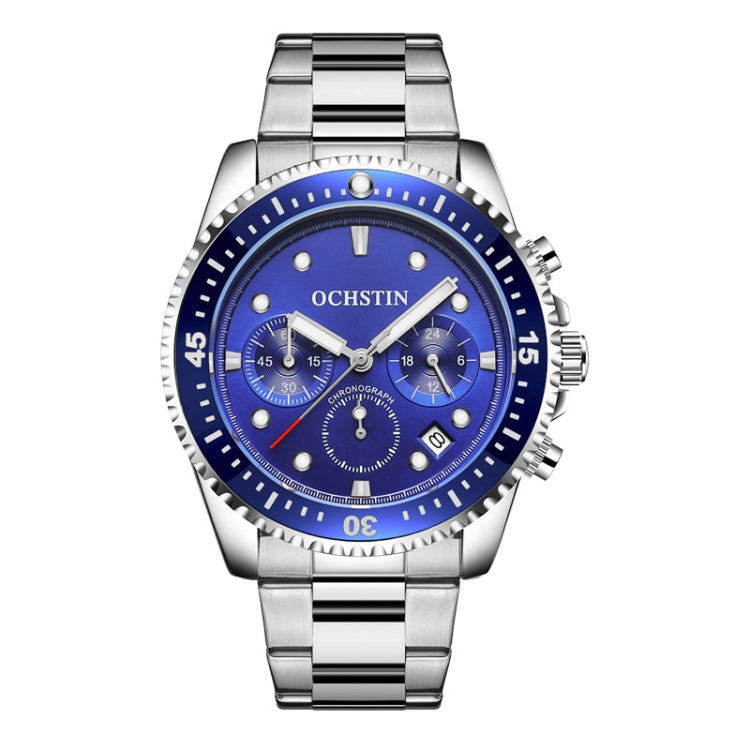 OCHSTIN 7019C Multifunctional Quartz Waterproof Luminous Steel Strap Men Watch(Blue+Silver) - Metal Strap Watches by OCHSTIN | Online Shopping UK | buy2fix