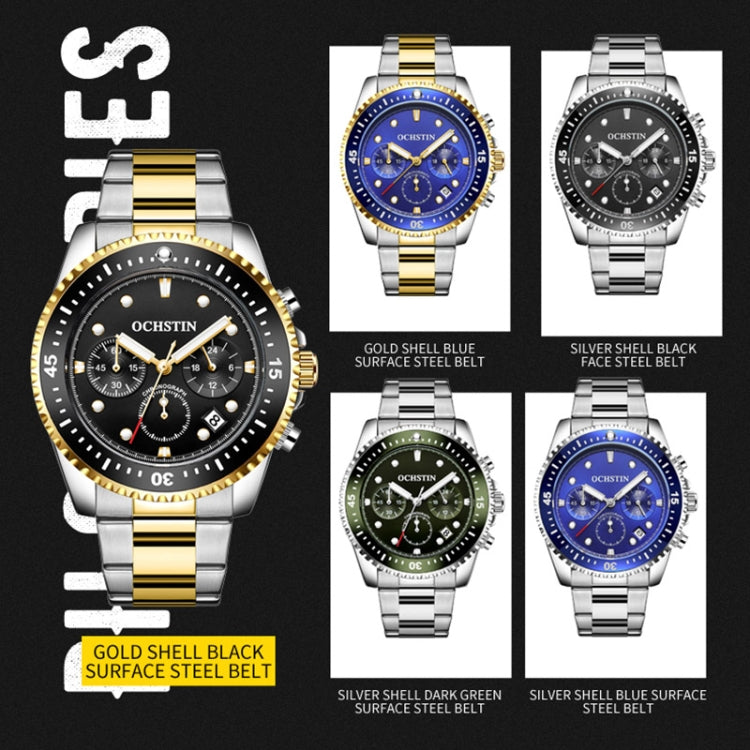 OCHSTIN 7019C Multifunctional Quartz Waterproof Luminous Steel Strap Men Watch(Blue+Gold) - Metal Strap Watches by OCHSTIN | Online Shopping UK | buy2fix