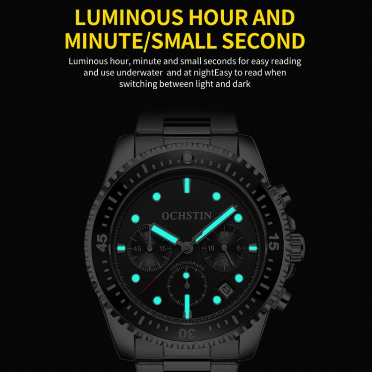 OCHSTIN 7019C Multifunctional Quartz Waterproof Luminous Steel Strap Men Watch(Black+Gold) - Metal Strap Watches by OCHSTIN | Online Shopping UK | buy2fix