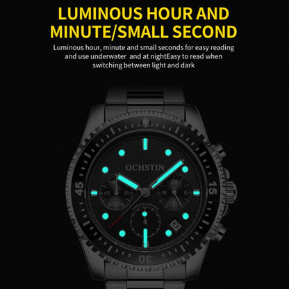 OCHSTIN 7019C Multifunctional Quartz Waterproof Luminous Steel Strap Men Watch(Black+Gold) - Metal Strap Watches by OCHSTIN | Online Shopping UK | buy2fix