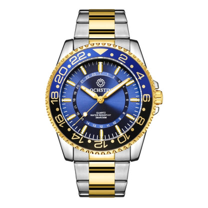 OCHSTIN 7019D Multifunctional Quartz Waterproof Luminous Steel Strap Men Watch(Blue+Gold) - Metal Strap Watches by OCHSTIN | Online Shopping UK | buy2fix