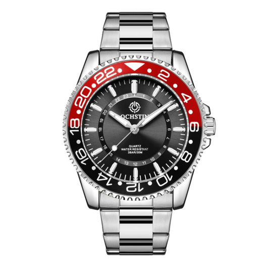 OCHSTIN 7019D Multifunctional Quartz Waterproof Luminous Steel Strap Men Watch(Black Red+Silver) - Metal Strap Watches by OCHSTIN | Online Shopping UK | buy2fix