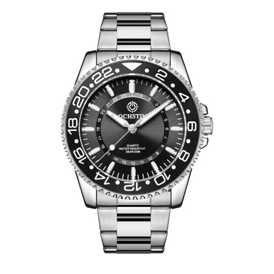 OCHSTIN 7019D Multifunctional Quartz Waterproof Luminous Steel Strap Men Watch(Black+Silver) - Metal Strap Watches by OCHSTIN | Online Shopping UK | buy2fix