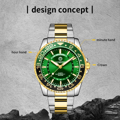 OCHSTIN 7019D Multifunctional Quartz Waterproof Luminous Steel Strap Men Watch(Green+Gold) - Metal Strap Watches by OCHSTIN | Online Shopping UK | buy2fix