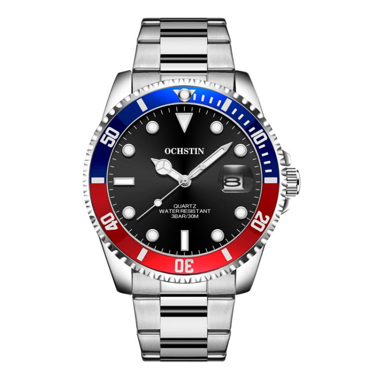 OCHSTIN 7019E Multifunctional Quartz Waterproof Luminous Steel Strap Men Watch(Blue Red+Silver) - Metal Strap Watches by OCHSTIN | Online Shopping UK | buy2fix