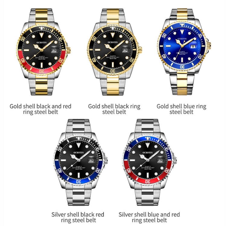 OCHSTIN 7019E Multifunctional Quartz Waterproof Luminous Steel Strap Men Watch(Blue Red+Silver) - Metal Strap Watches by OCHSTIN | Online Shopping UK | buy2fix
