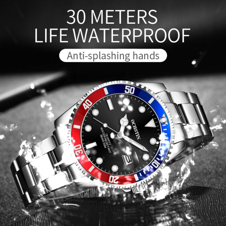 OCHSTIN 7019E Multifunctional Quartz Waterproof Luminous Steel Strap Men Watch(Blue Red+Silver) - Metal Strap Watches by OCHSTIN | Online Shopping UK | buy2fix