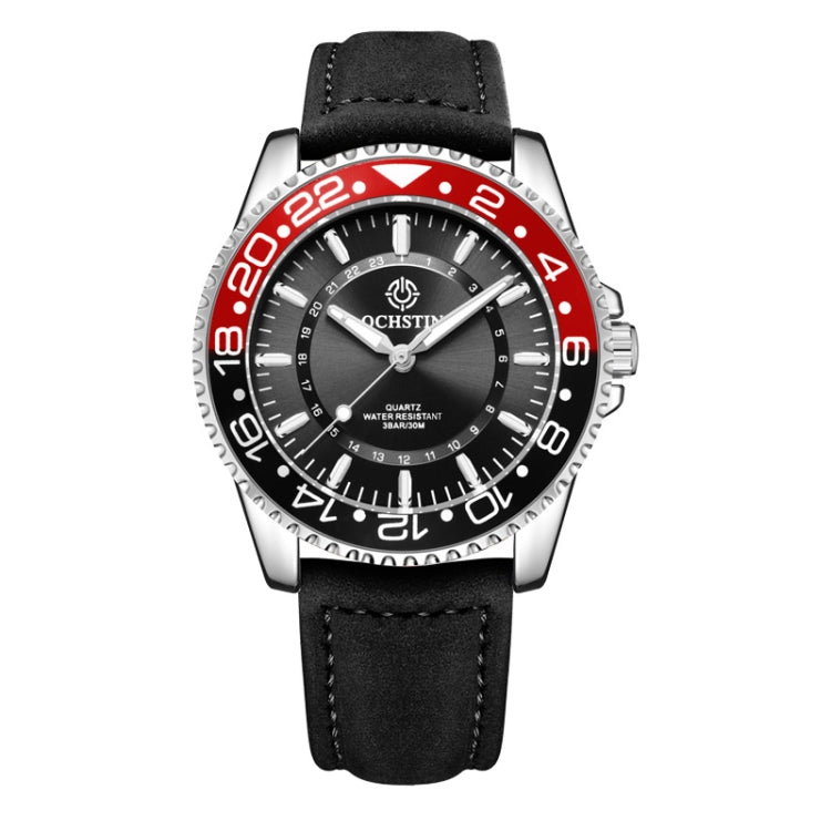 OCHSTIN 7019G Multifunctional Quartz Waterproof Luminous Men Leather Watch(Black Red+Black) - Leather Strap Watches by OCHSTIN | Online Shopping UK | buy2fix