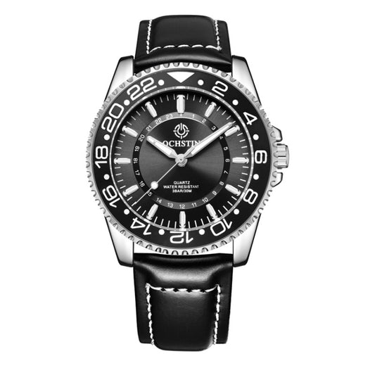 OCHSTIN 7019G Multifunctional Quartz Waterproof Luminous Men Leather Watch(Black) - Leather Strap Watches by OCHSTIN | Online Shopping UK | buy2fix