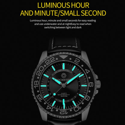 OCHSTIN 7019G Multifunctional Quartz Waterproof Luminous Men Leather Watch(Black Red+Black) - Leather Strap Watches by OCHSTIN | Online Shopping UK | buy2fix