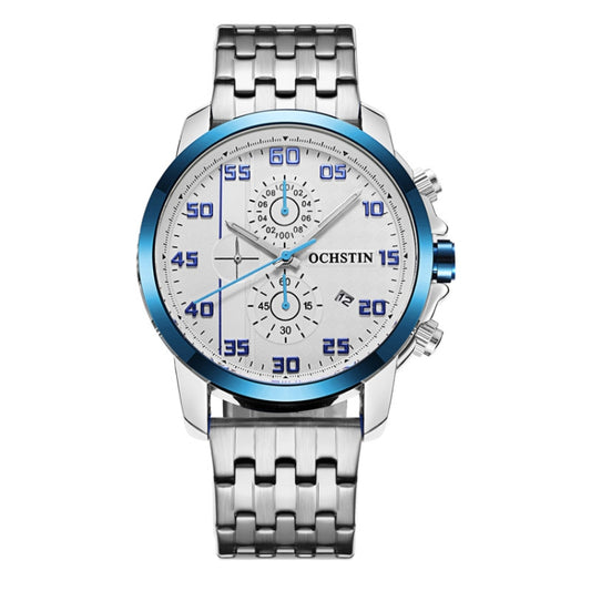 OCHSTIN 7079 Multifunctional Quartz Waterproof Luminous Steel Strap Men Watch(Silver Blue 01) - Metal Strap Watches by OCHSTIN | Online Shopping UK | buy2fix