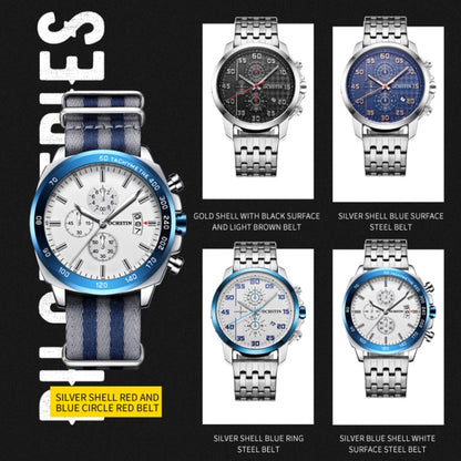 OCHSTIN 7079 Multifunctional Quartz Waterproof Luminous Steel Strap Men Watch(Silver Blue 02) - Metal Strap Watches by OCHSTIN | Online Shopping UK | buy2fix