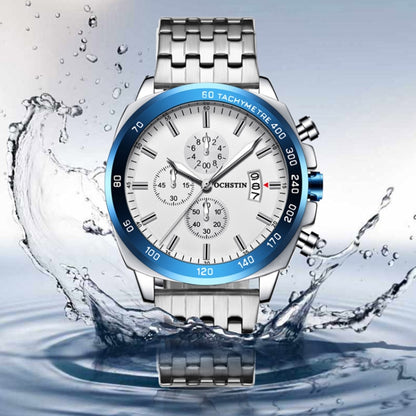 OCHSTIN 7079 Multifunctional Quartz Waterproof Luminous Steel Strap Men Watch(Blue Silver) - Metal Strap Watches by OCHSTIN | Online Shopping UK | buy2fix