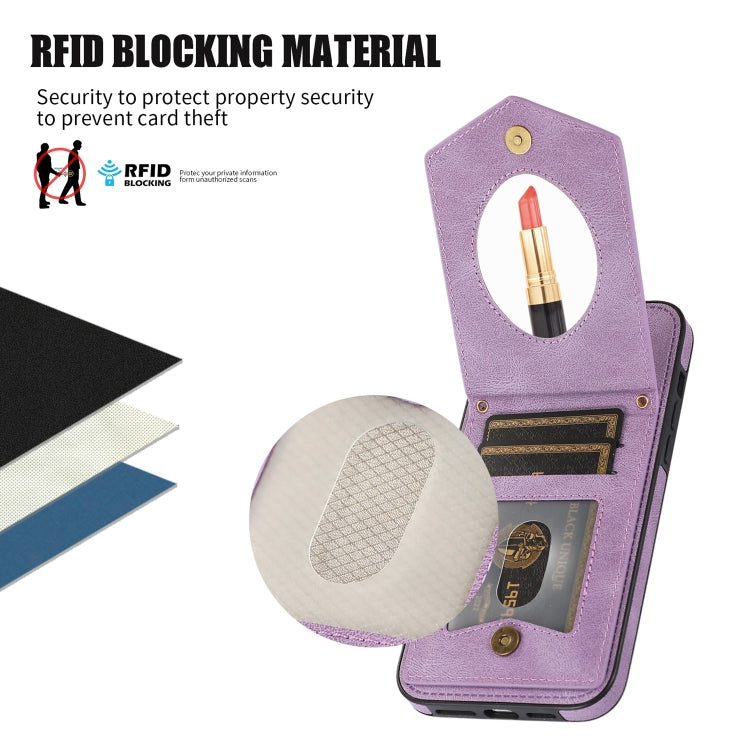For iPhone 13 mini Rhombic Texture RFID Phone Case with Lanyard & Mirror(Purple) by buy2fix