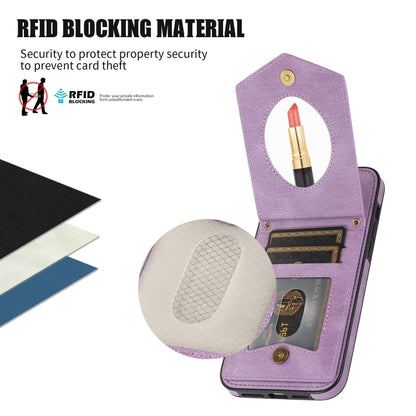 For iPhone 13 mini Rhombic Texture RFID Phone Case with Lanyard & Mirror(Purple) by buy2fix