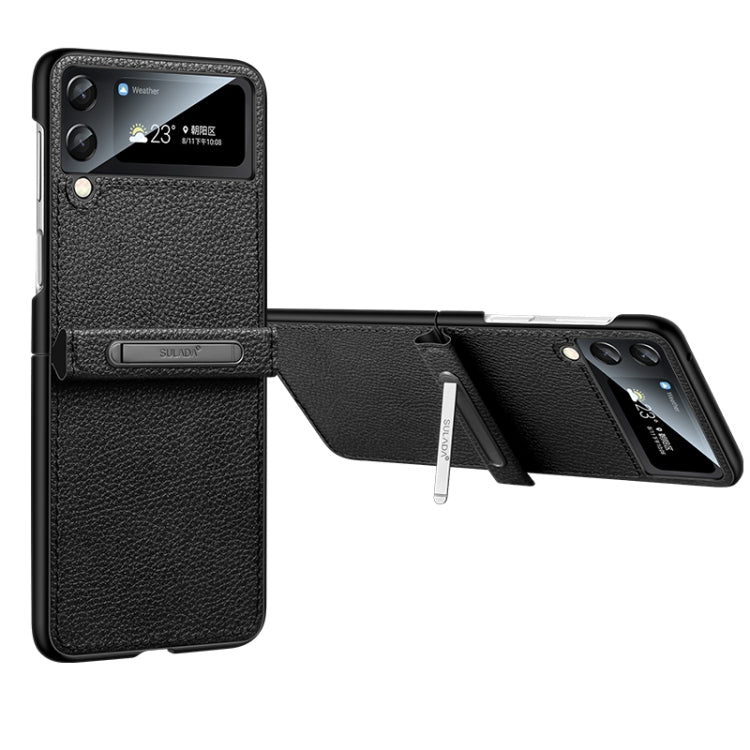 For Samsung Galaxy Z Flip3 5G SULADA Invisible Bracket Leather Back Cover Phone Case(Black) - Galaxy Phone Cases by SULADA | Online Shopping UK | buy2fix