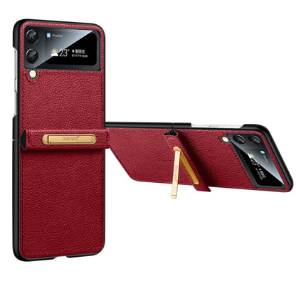 For Samsung Galaxy Z Flip3 5G SULADA Invisible Bracket Leather Back Cover Phone Case(Red) - Galaxy Phone Cases by SULADA | Online Shopping UK | buy2fix