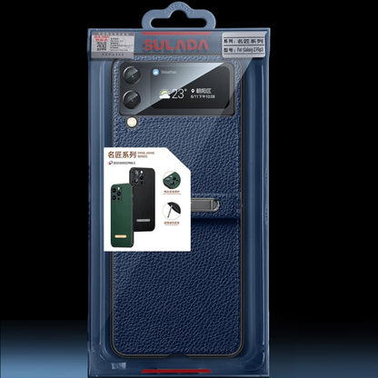 For Samsung Galaxy Z Flip3 5G SULADA Invisible Bracket Leather Back Cover Phone Case(Blue) - Galaxy Phone Cases by SULADA | Online Shopping UK | buy2fix