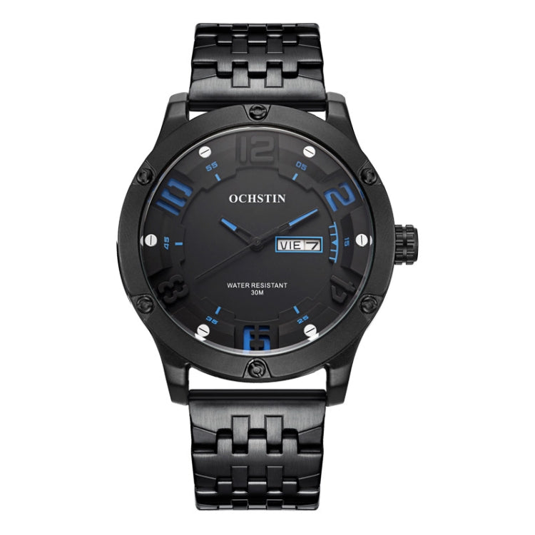 OCHSTIN 7255 Fashion Steel Strap Day-date Quartz Men Watch(Black Blue) - Metal Strap Watches by OCHSTIN | Online Shopping UK | buy2fix