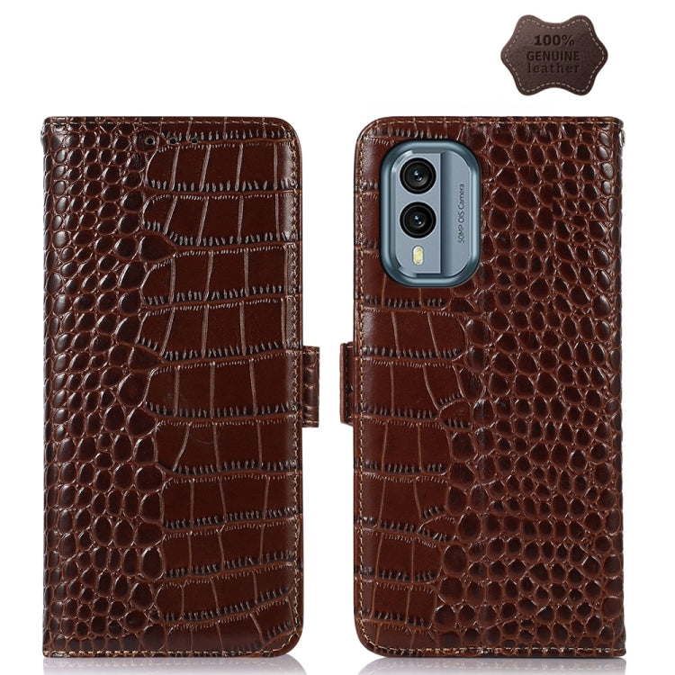 For Nokia X30 5G Crocodile Top Layer Cowhide Leather Phone Case(Brown) - Nokia Cases by buy2fix | Online Shopping UK | buy2fix