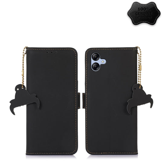 For Samsung Galaxy A04e Genuine Leather Magnetic RFID Leather Phone Case(Black)