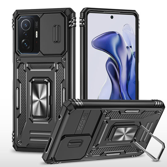 Pour Xiaomi 11T Armor PC + TPU Camera Shield Phone Case (Noir)