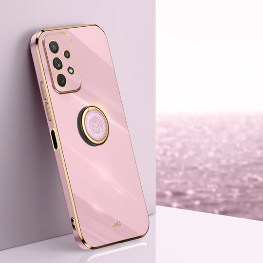 For Samsung Galaxy A13 4G XINLI Straight Edge 6D Electroplate TPU Phone Case with Ring Holder(Cherry Purple)