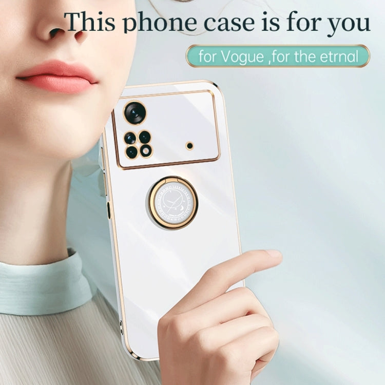 For Xiaomi Poco M4 Pro XINLI Straight Edge 6D Electroplate TPU Phone Case with Ring Holder(White) by buy2fix