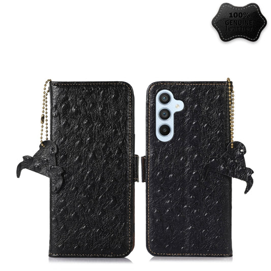 For Samsung Galaxy A34 5G Ostrich Pattern Genuine Leather RFID Phone Case(Black) - Galaxy Phone Cases by buy2fix | Online Shopping UK | buy2fix