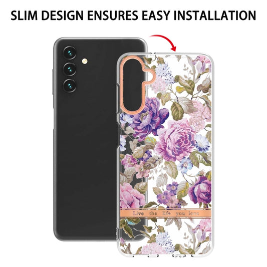 For Samsung Galaxy A14 5G Flowers and Plants Series IMD TPU Phone Case(Purple Peony) by buy2fix