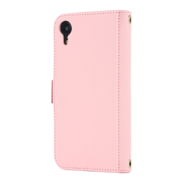 For iPhone XR Cross Texture Lanyard Leather Phone Case(Pink) by buy2fix