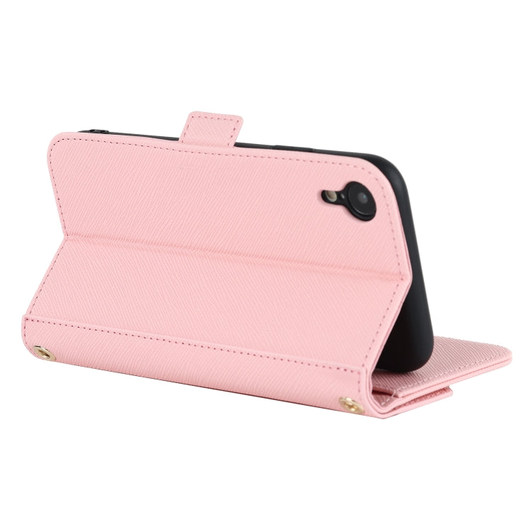 For iPhone XR Cross Texture Lanyard Leather Phone Case(Pink) by buy2fix