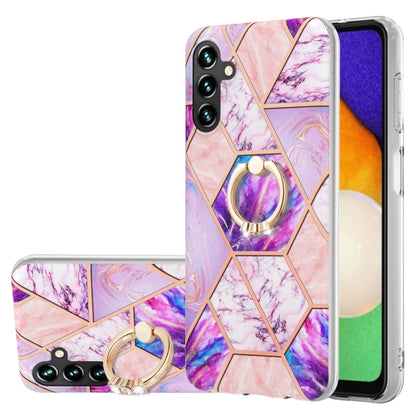 For Samsung Galaxy A14 5G Splicing Marble Flower IMD TPU Phone Case Ring Holder(Light Purple) - Galaxy Phone Cases by buy2fix | Online Shopping UK | buy2fix