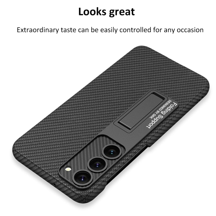 For Samsung Galaxy S23+ 5G GKK Plain Leather Shockproof Phone Case with Holder(Carbon Fiber) - Galaxy S23+ 5G Cases by GKK | Online Shopping UK | buy2fix