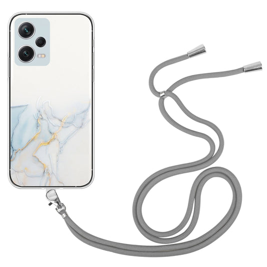 For Xiaomi Redmi Note 12 Pro 5G China Hollow Marble Pattern TPU Shockproof Phone Case with Neck Strap Rope(Grey) - Note 12 Pro Cases by buy2fix | Online Shopping UK | buy2fix