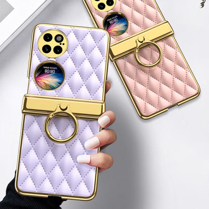 For Huawei P50 Pocket GKK Magnetic Shaft Electroplating Rhombic Plain Leather Phone Case(Champagne Gold) - Huawei Cases by GKK | Online Shopping UK | buy2fix
