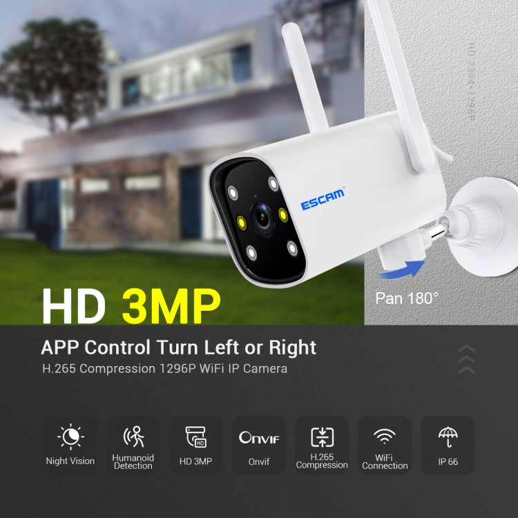 ESCAM PT301 3MP 1296P HD Indoor Wireless PTZ IP Camera IR Night Vision AI Humanoid Detection Home Security CCTV Monitor, Plug Type:US Plug(White) - Security by ESCAM | Online Shopping UK | buy2fix