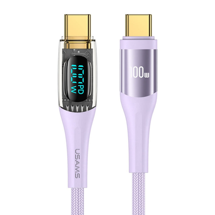 USAMS Type-C to Type-C PD100W Aluminum Alloy Transparent Digital Display Fast Charge Data Cable, Cable Length:1.2m(Purple) -  by USAMS | Online Shopping UK | buy2fix