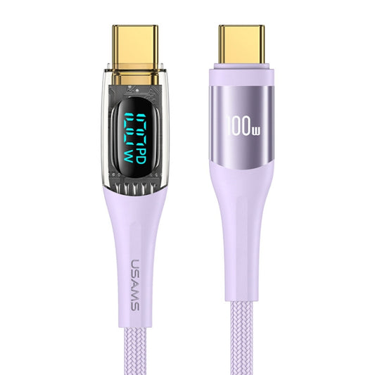 USAMS Type-C to Type-C PD100W Aluminum Alloy Transparent Digital Display Fast Charge Data Cable, Cable Length:1.2m(Purple) -  by USAMS | Online Shopping UK | buy2fix