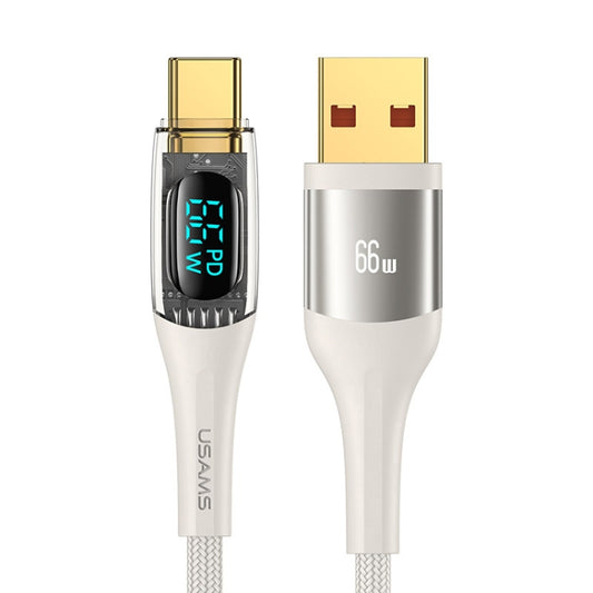 USAMS USB to Type-C 66W Aluminum Alloy Transparent Digital Display Fast Charge Data Cable, Cable Length:1.2m(Beige) -  by USAMS | Online Shopping UK | buy2fix