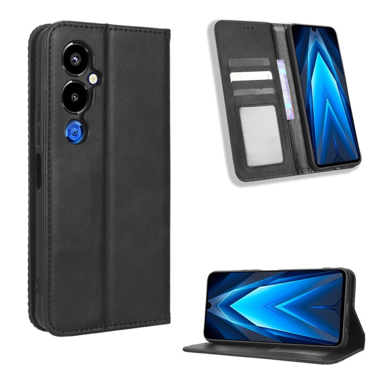For Tecno Pova 4 Pro Magnetic Buckle Retro Texture Leather Phone Case(Black) by buy2fix