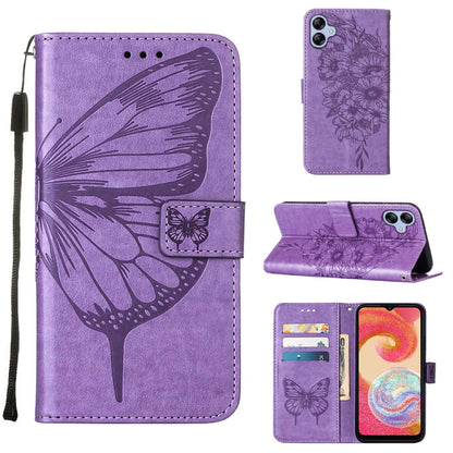 For Samsung Galaxy A04e Embossed Butterfly Flip Leather Phone Case(Purple) by buy2fix