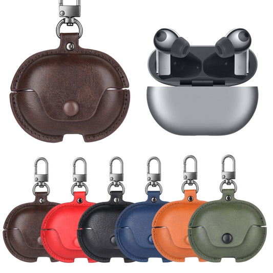 For Huawei FreeBuds Pro Business Leather Earphone Protective Case with Hook(Dark Brown) by buy2fix