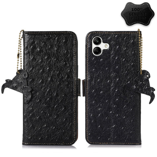 For Samsung Galaxy A04 4G Ostrich Pattern Genuine Leather RFID Phone Case(Black)