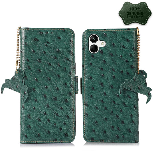 For Samsung Galaxy A04 4G Ostrich Pattern Genuine Leather RFID Phone Case(Green)