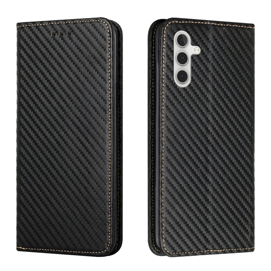 For Samsung Galaxy A34 Carbon Fiber Texture Flip Holder Leather Phone Case(Black)