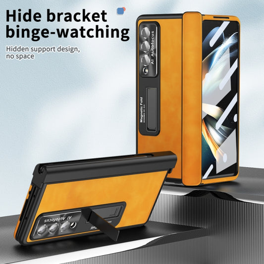 For Samsung Galaxy Z Fold4 Napa Pattern All-inclusive Magnetic Phone Case(Lemon Yellow) by buy2fix