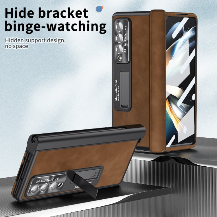 For Samsung Galaxy Z Fold4 Napa Pattern All-inclusive Magnetic Phone Case(Brown) - Galaxy Z Fold4 5G Cases by buy2fix | Online Shopping UK | buy2fix