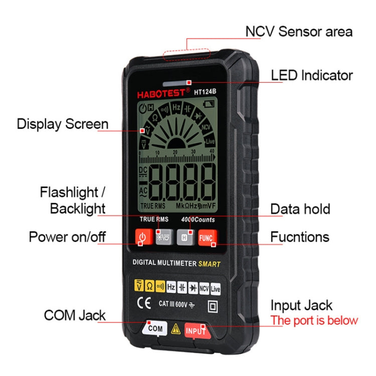 HABOTEST HT124B Mini Digital Display High-precision Multimeter - Consumer Electronics by buy2fix | Online Shopping UK | buy2fix