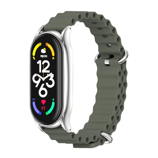 For Xiaomi Mi Band 6 / 5 MIJOBS PLUS Marine Silicone Breathable Watch Band(Khaki Green Silver)
